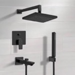Remer TSH41 Matte Black Tub and Shower Faucet Set with Handheld, Rain Shower Head